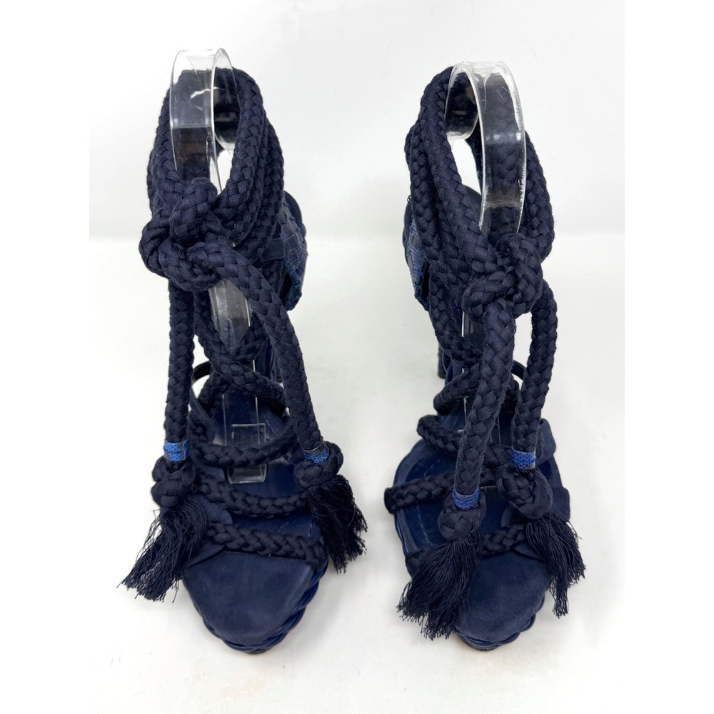 Dior Galliano 2011 Runway Blue Lace Up Platform Sandals Tassel Heels 37.5 - Picture 3 of 10